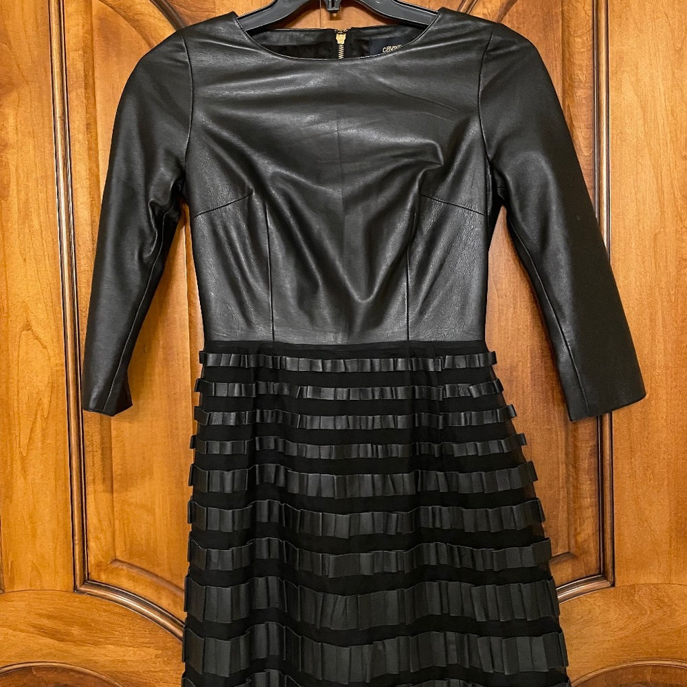 Roberto Cavalli Dress Leather 3/4 Sleeve Dress